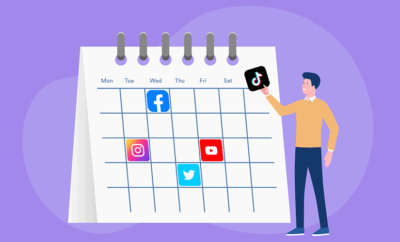 An illustration of a man setting up his content calendar