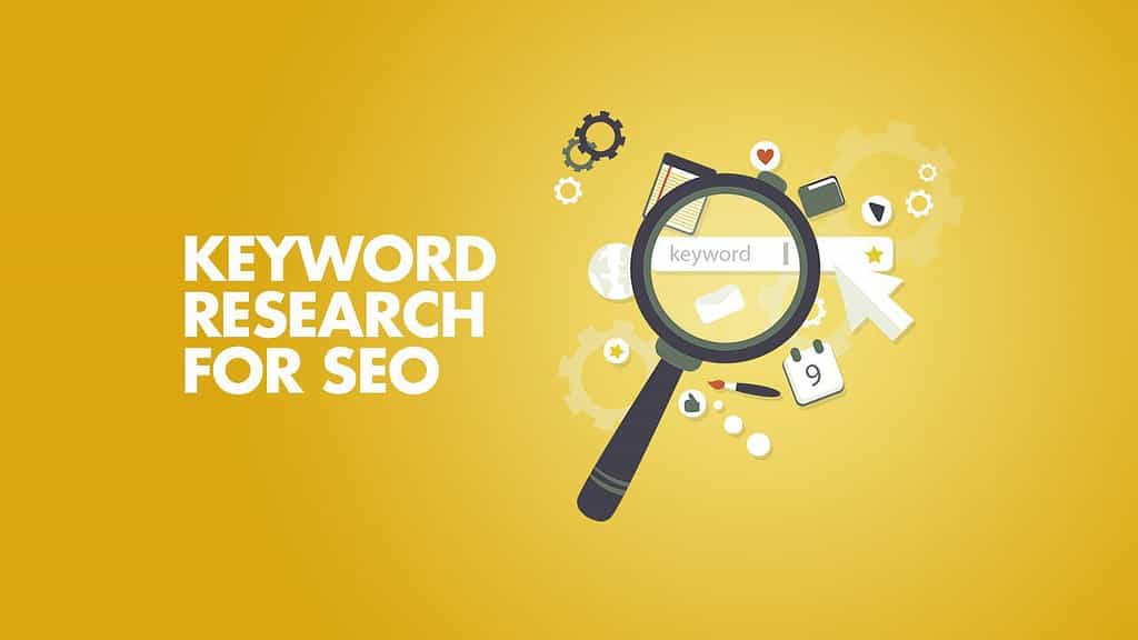 Keyword Research for SEO illustration with magnifying glass